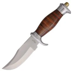 Rough Rider Hunter Stacked Leather Bowie Fixed Bla